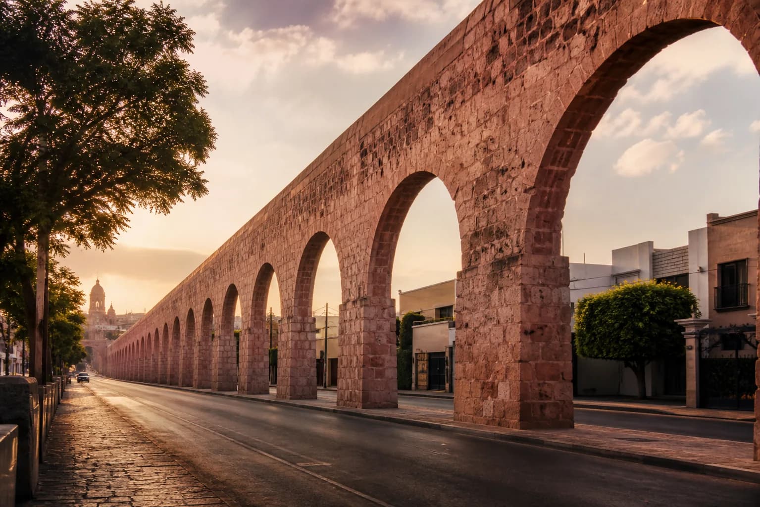 Arcos de cantera rosa del acueducto de Morelia